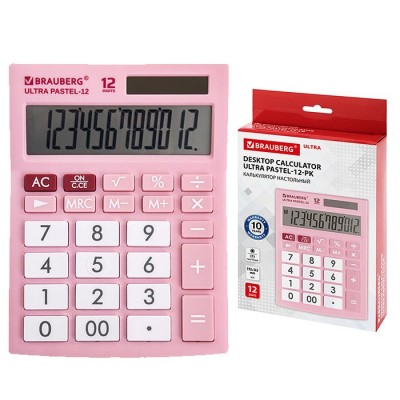 Калькулятор настольный ULTRA PASTEL-12-PK (192x143 мм), 12 разрядов, двойное питание, розовый